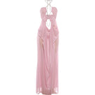 See-Through Halter Chain Backless Long Dress