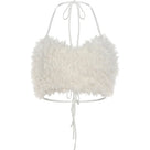 White Faux Furs Backless Crop Top