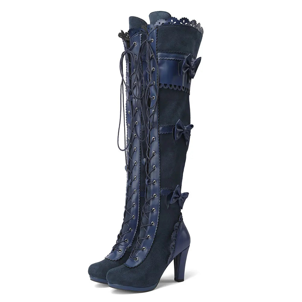 Lace Up Bow Gothic Over-The-Knee Boots