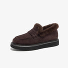 Suede Fur Design Platform Loafers