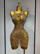 Rhinestone Cut-Out Backless Mini Dress
