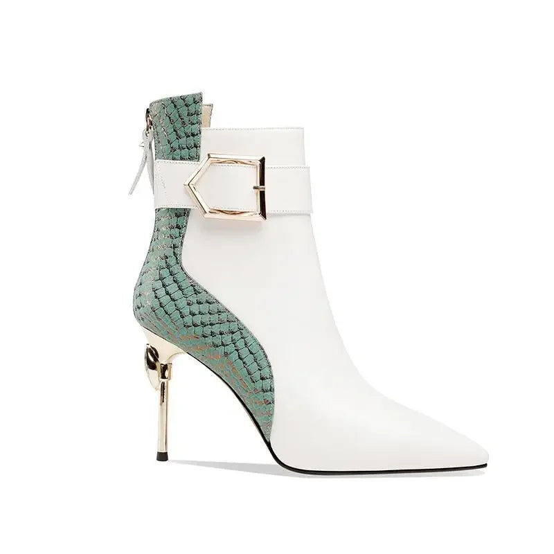 Patchwork Pointed Toe Ankle Boots