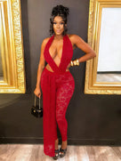 Sexy Backless V-Neck Lace Jumpsuit