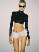 Black Shiny Leather Crop Top