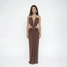 Backless Deep-V Metal Ring Maxi Dress