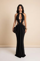 Halter Cut-Out Draped Long Dress