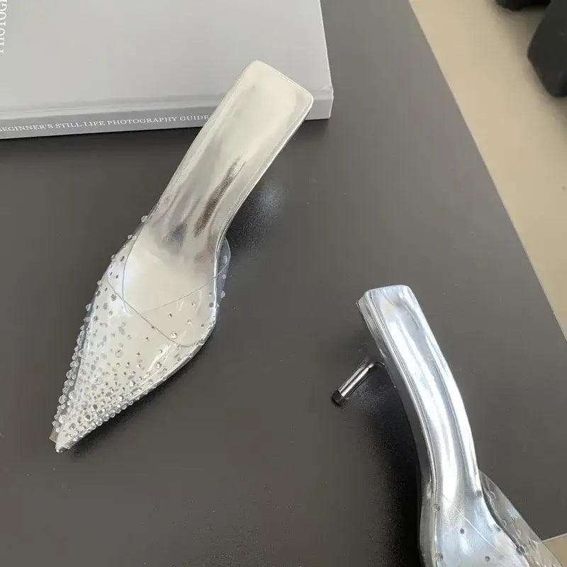 Rhinestone Transparent Mules Pump Shoes