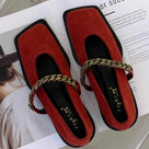 Chain Retro Square Toe Low Heel Shoes