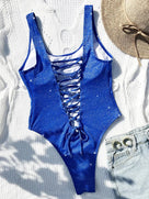 Glitter Backless Lace-Up One Piece