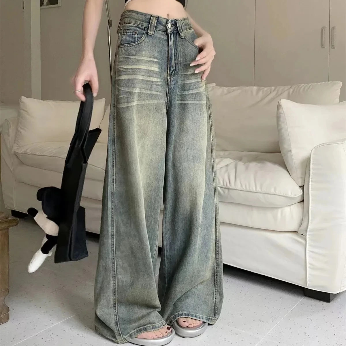 Y2K Retro Washed Loose Straight Jeans