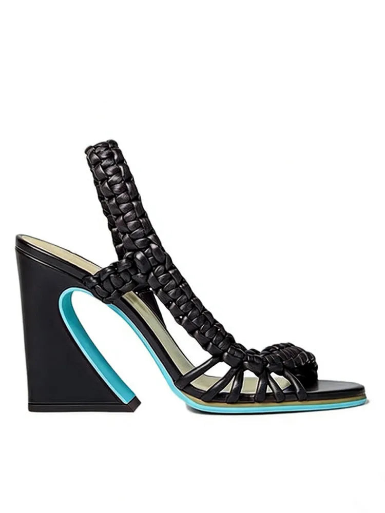 Slanted Braid Strapped Style Pump Sandals