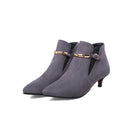 Buckle Flock Low Heel Ankle Boots
