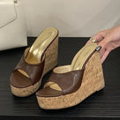 Peep Toe Cork Platform Wedges Sandals