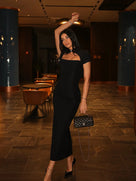 Hollow Out Slitted Midi Dress