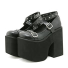 Punk Style Black Rivet Chunky Heels Shoes