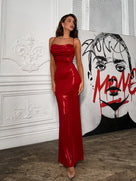 Red Shiny Backless Maxi Dress