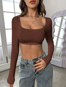 Long Sleeve Square Collar Crop Top