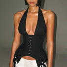 V-Neck Lace-Up Corset Top