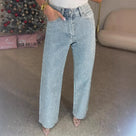 Rhinestone High Waist Straight Jeans