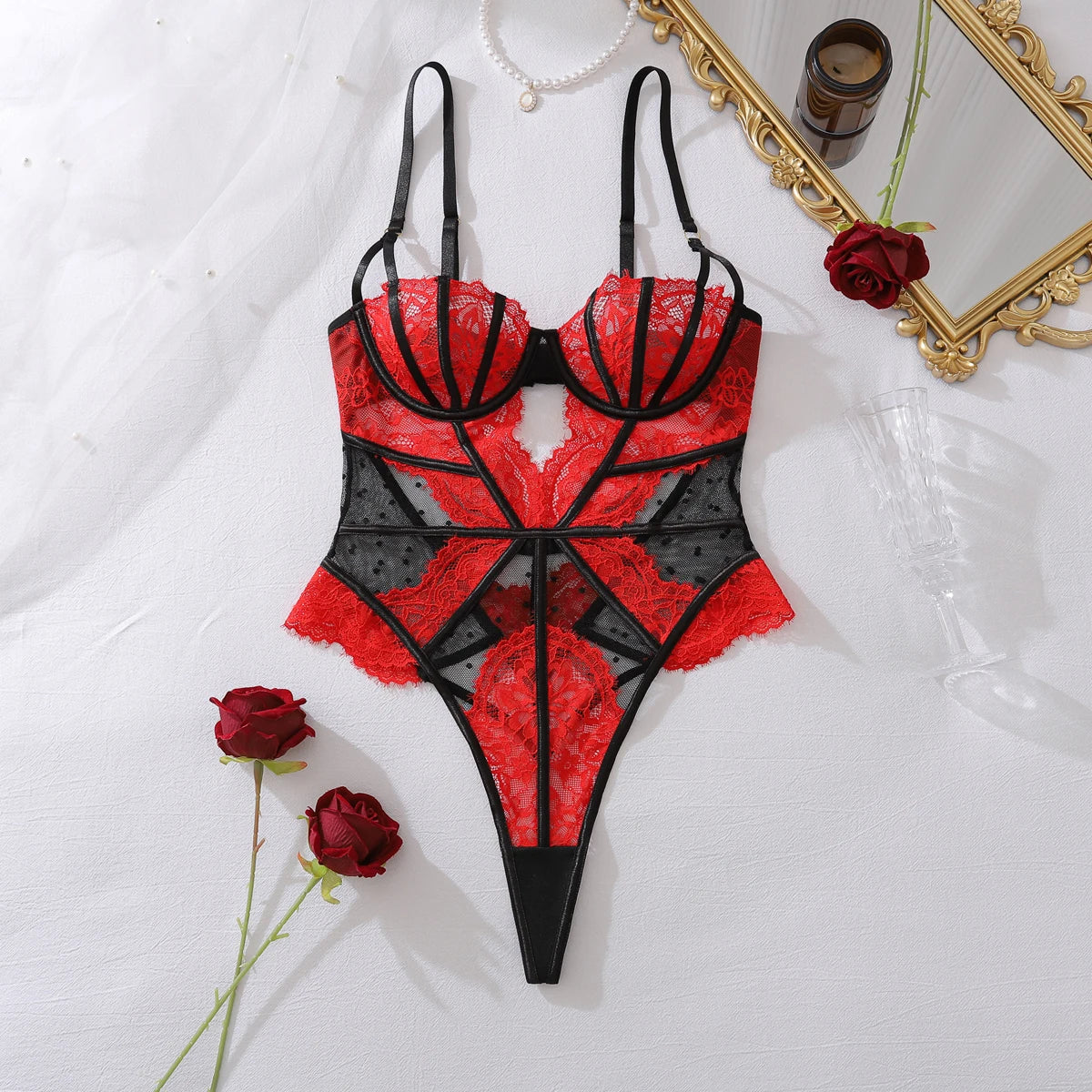 Red Lace Sheer Sexy Teddies
