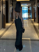 Satin Halter Backless Long Dress