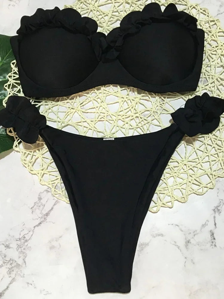 Sexy Ruffled Bandeau Bikini
