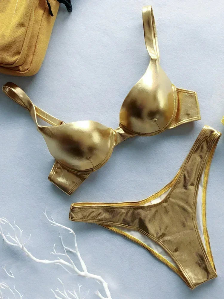Shiny Faux Leather Underwired Bikini
