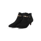 Buckle Flock Low Heel Ankle Boots