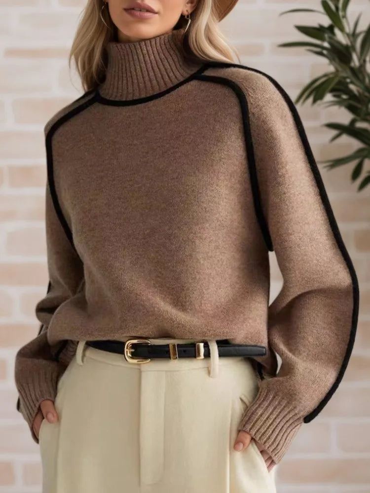 Three-Dimensional Striped Turtleneck Sweater