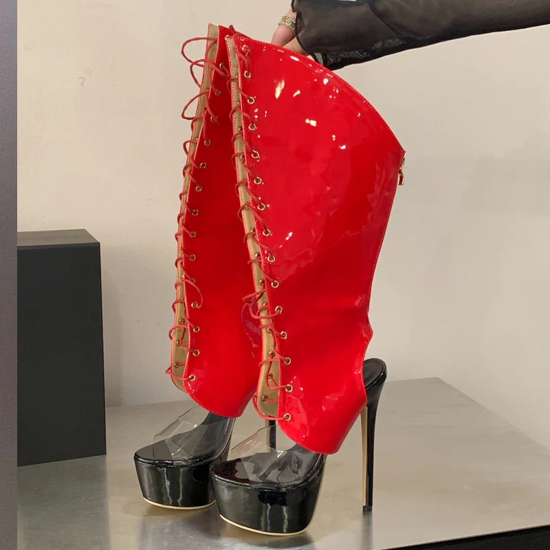 Transparent Red PVC Heels Sandals