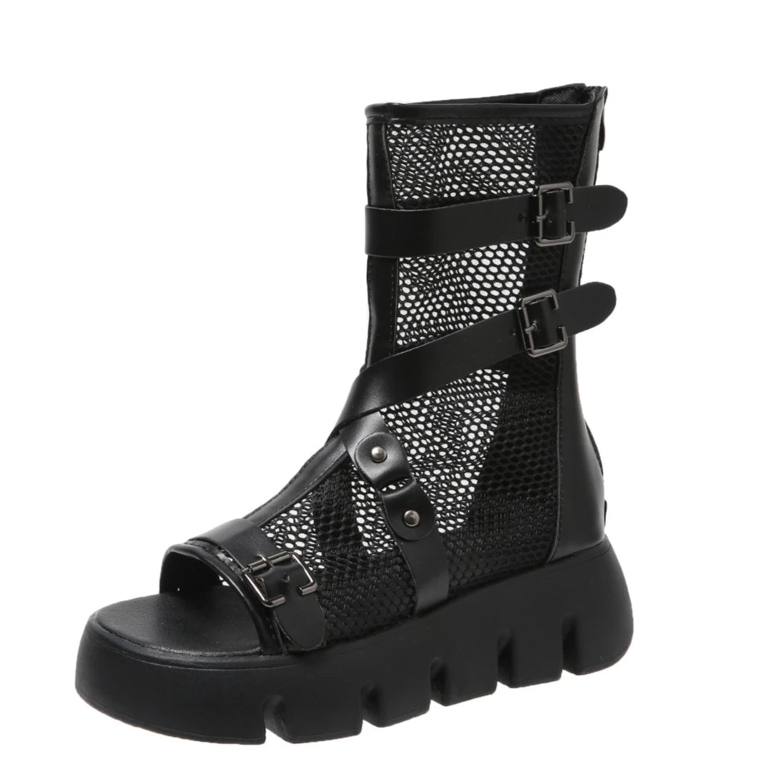 Mesh Cloth Riveted Belt Boots