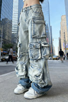 Stacked Pockets High-Waisted Cargo Jeans