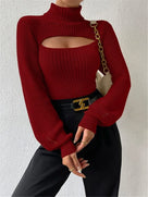 Hollow Front Style Turtleneck Sweater