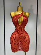 Rhinestone Cut-Out Backless Mini Dress