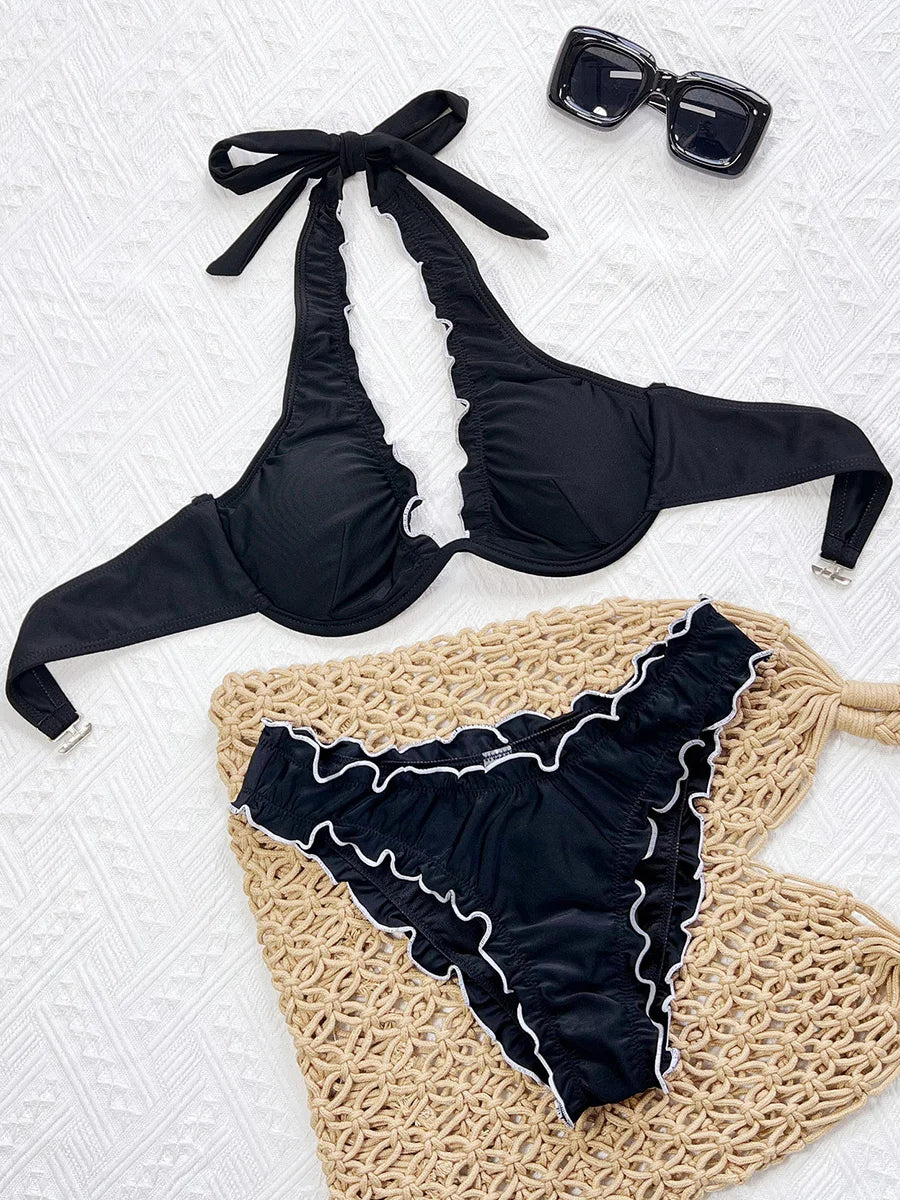 Ruffled Frilled Halter Underwired Bikini