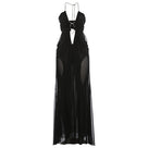 See-Through Halter Chain Backless Long Dress