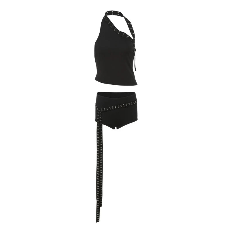 Inclined Collar Crop Top Shorts Set