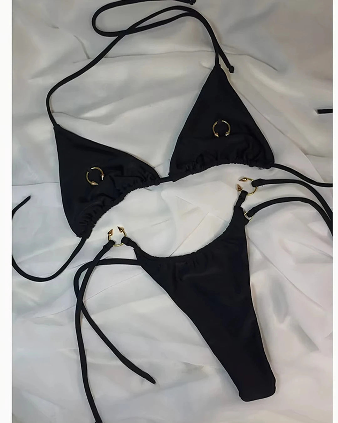 Black Minimalist Ring Decor Bikini