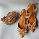Rhinestone Embellished Matching Clutch Slingback Set