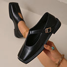 Square Toe Soft Soled Buckle Strap Shoes