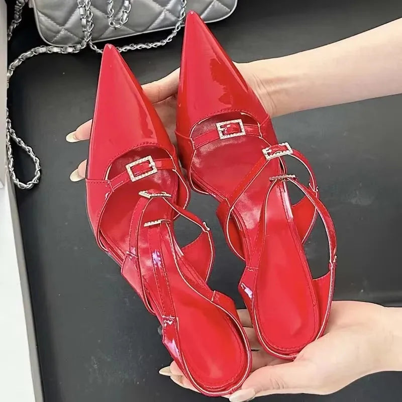 Pointed Toe Leather Mules Pump Shoes