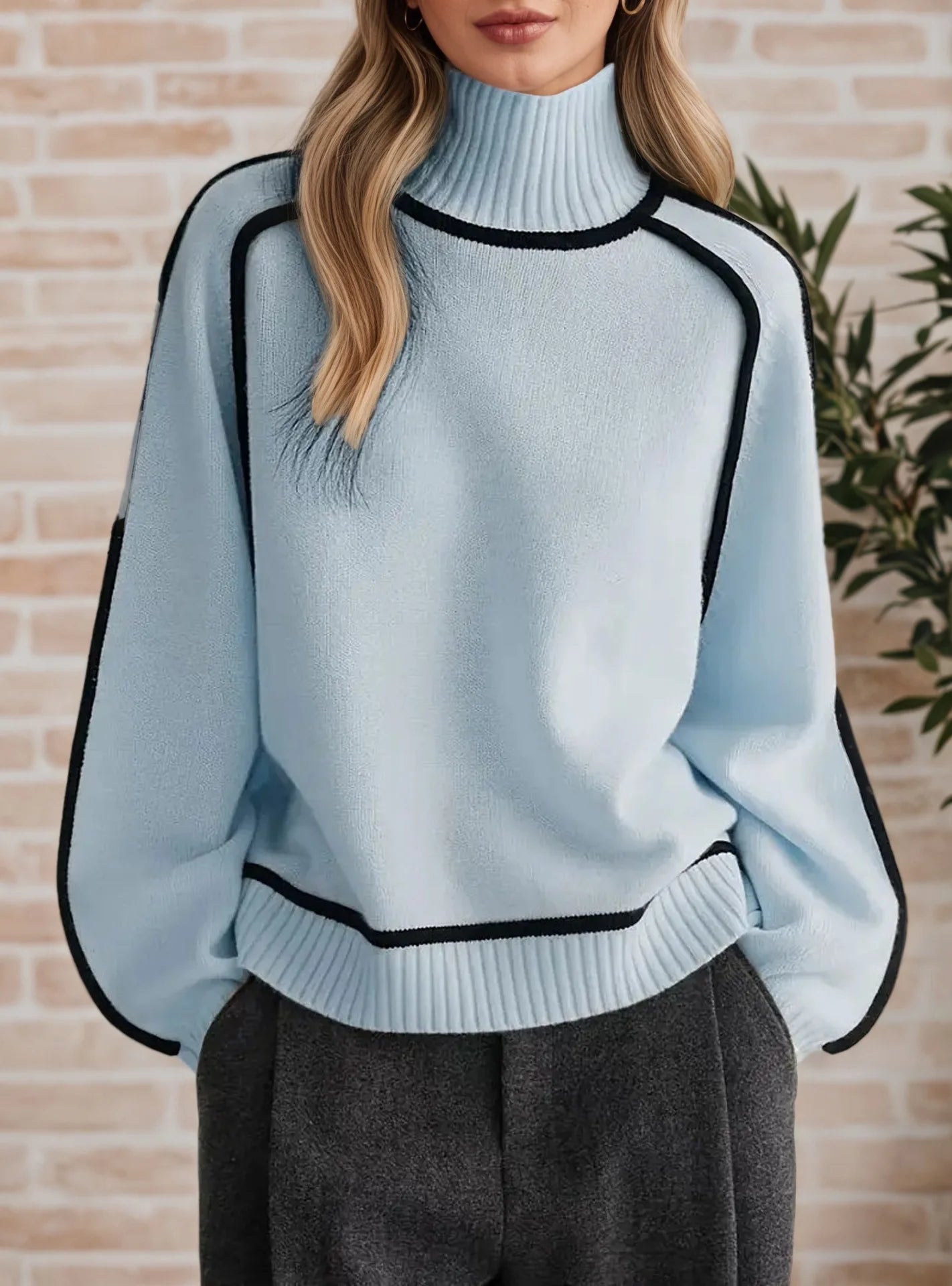 Black Lined Pullover Soft Sweater