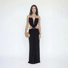 Backless Deep-V Metal Ring Maxi Dress