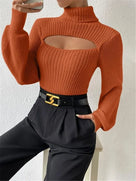 Hollow Front Style Turtleneck Sweater