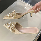 String Beads Pointed Toe Mules Shoes