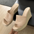 Rattan Weave Platform Wedges Sandals