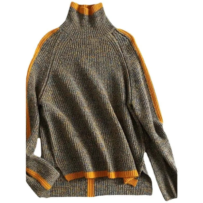 Striped Contrast Turtleneck Sweater