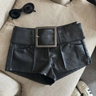 Wide Belt Black Leather Shorts