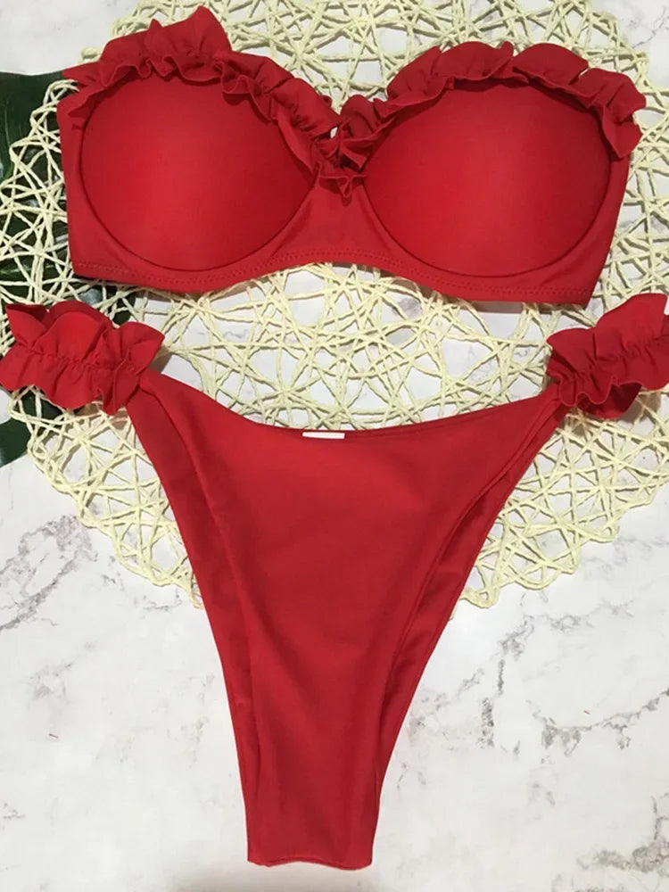 Sexy Ruffled Bandeau Bikini