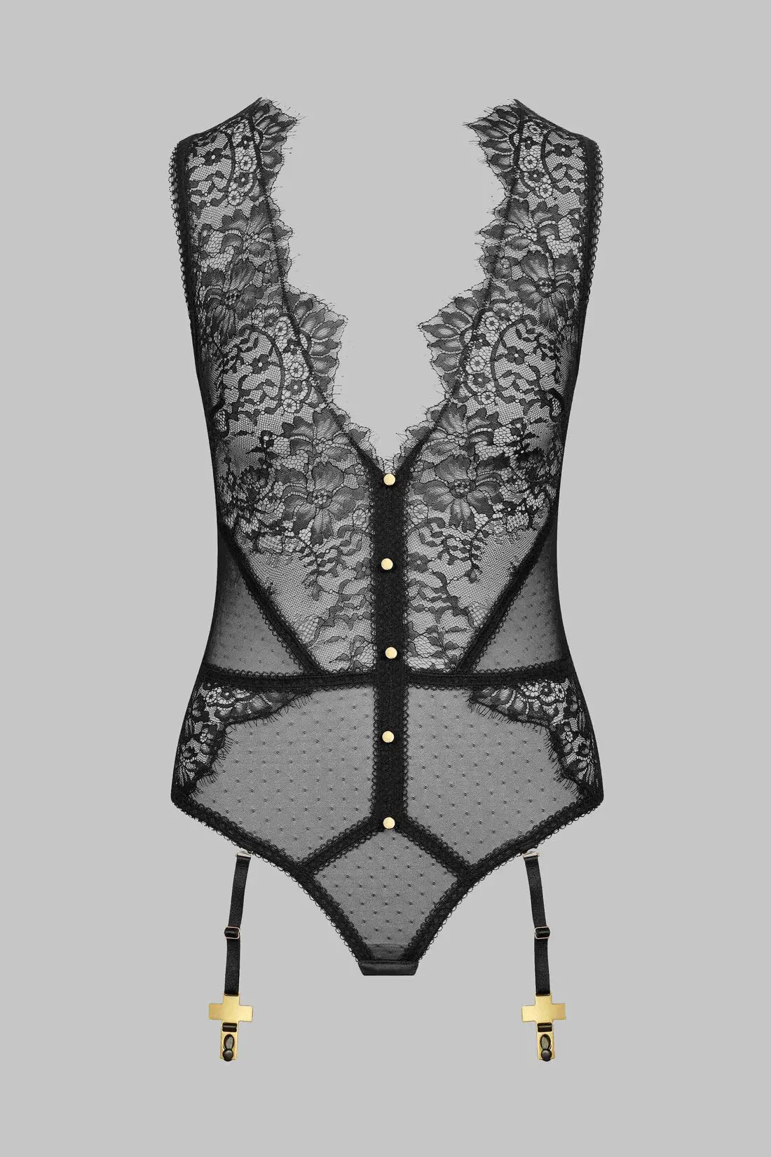 V-Neck Black Lace Sheer Teddies
